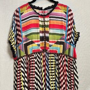 CONDITIONS APPLY by ANTHROPOLOGIE Multi Stripe Babydoll Top Size M